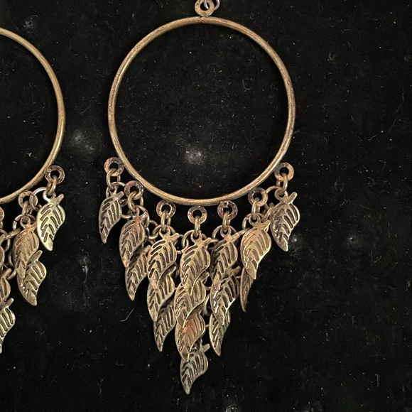3.5” Bohemian mixed metal open circle hoop drop dangle earrings on wires - Picture 7 of 12